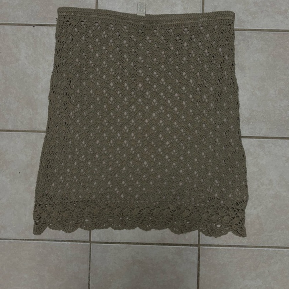 J. Jill  Hand Crochet Beige Linen Blend A-Line Stretch Skirt Size L